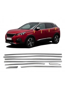 Peugeot 3008 Krom Cam Çıtası 2016 Üzeri 8 Parça P.Çelik 