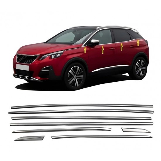 Peugeot 3008 Krom Cam Çıtası 2016 Üzeri 8 Parça P.Çelik