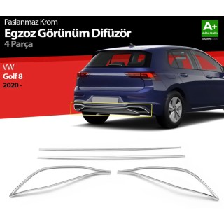 Volkswagen Golf 8 Krom Egzoz Difüzörü 2020 Üzeri Uyumlu