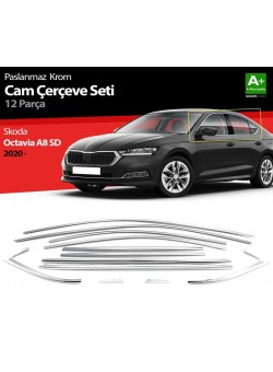 Skoda Octavia A8 Sedan Krom Cam Çerçevesi 12 Parça 2020 Üzeri