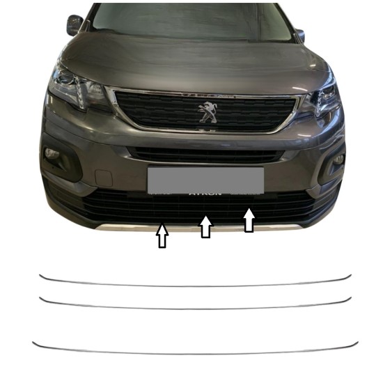 Peugeot Rifter Krom Ön Tampon Çıtası 3 Parça 2019 Üzeri 