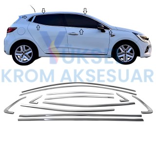 Renault Clio 5 Krom Cam Çerçevesi 12 Prç. 2019 Ve Üzeri Renault Clio 5 Krom Cam Çerçevesi 12 Prç. 2019 Ve Üzeri