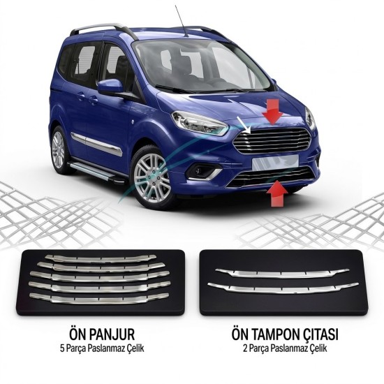 Ford Courier Krom Ön Panjur 7 Parça 2018-2023 Uyumlu Ford Courier Krom Ön Panjur 7 Parça 2018-2023 Uyumlu