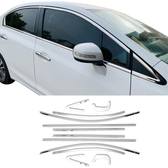 Honda Civic Krom Cam Çerçevesi Tam Tur 2012-2015 Uyumlu Honda Civic Krom Cam Çerçevesi Tam Tur 2012-2015 Uyumlu