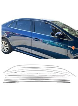 Renault Megane 4 Sedan 12 Parça Paslanmaz Krom Cam Çerçeve Çıta Seti