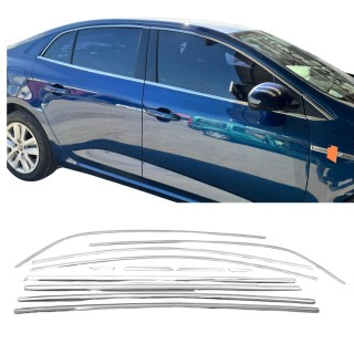 Renault Megane 4 Sedan 12 Parça Paslanmaz Krom Cam Çerçeve Çıta Seti Renault Megane 4 Sedan 12 Parça Paslanmaz Krom Cam Çerçeve Çıta Seti